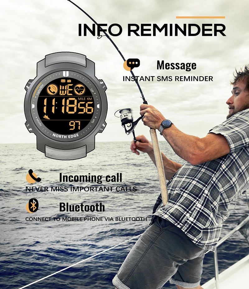 NORTH EDGE Men's Digital Watch Military Waterproof 50M Running Sports Pedometer Stopwatch Watch Heart Rate Wristband Android IOS