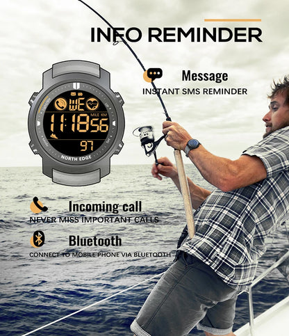 NORTH EDGE Men's Digital Watch Military Waterproof 50M Running Sports Pedometer Stopwatch Watch Heart Rate Wristband Android IOS