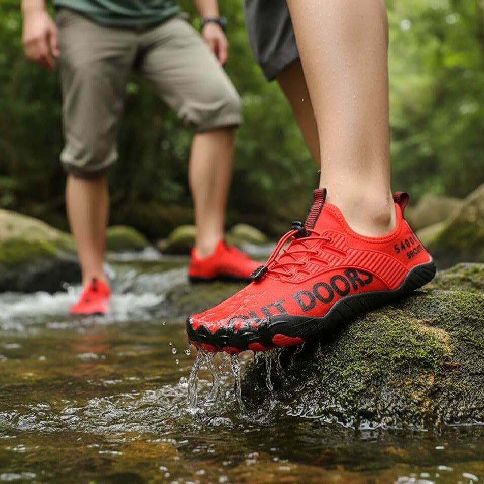 sapatilha aquatica vermelho respiravel no rio  casal