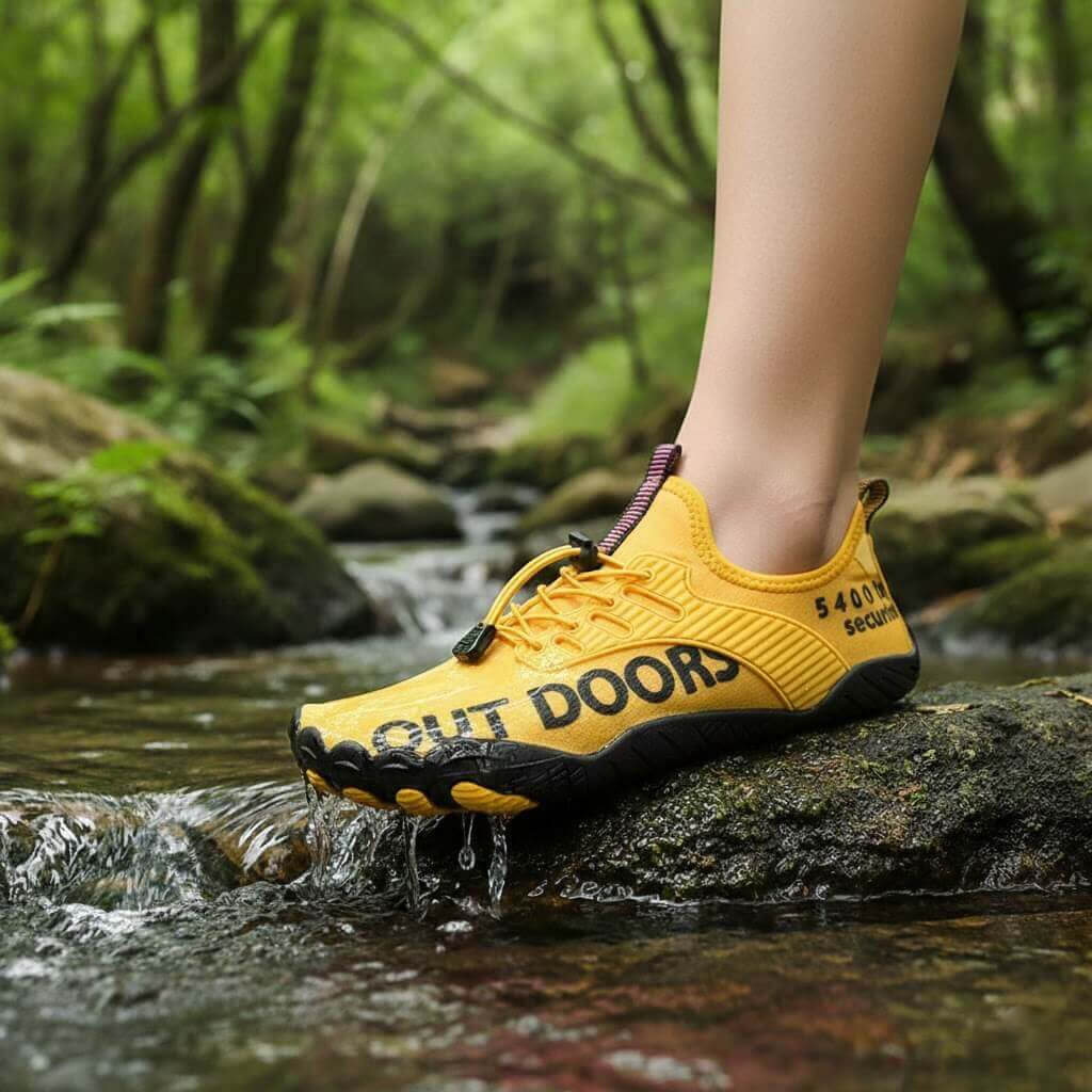 sapatilha aquatica amarelo respiravel no rio caminhar