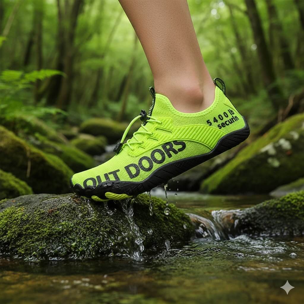 sapatilha aquatica verde respiravel no rio  travessia