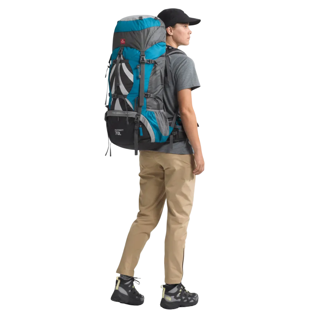 mochila cargueira 70 litros_modelu usando azul