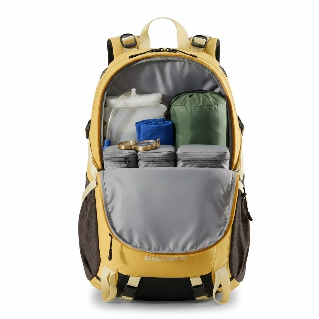 mochila de trilha amarelo kamel costas back interior