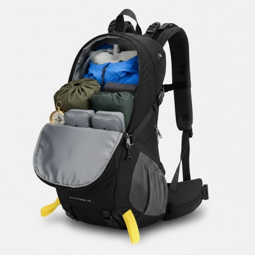 mochila de trilha costas aberto