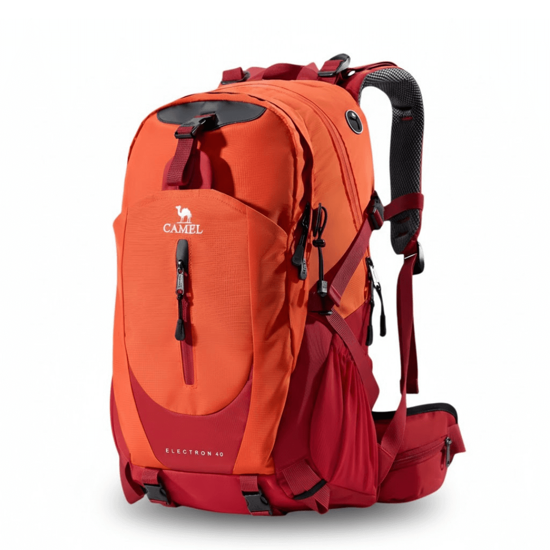 mochila de trilha cor vermelha lateral