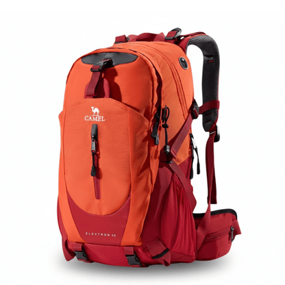 mochila de trilha cor vermelha lateral